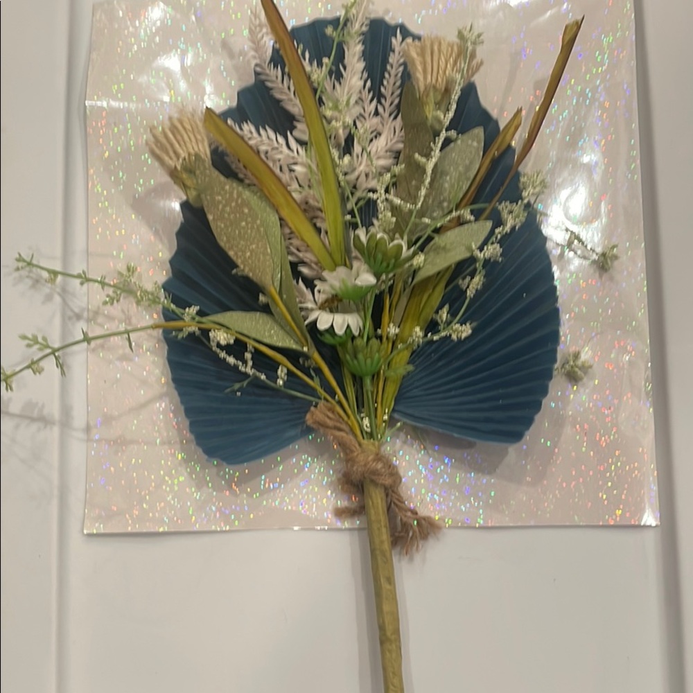 Blue and Green Faux Floral Accent Bouquet